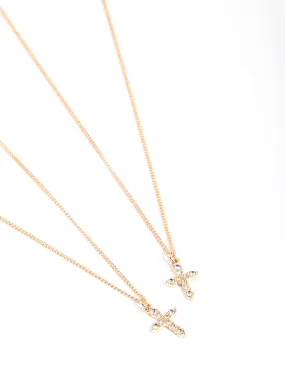Universal Fit Gold Classic Diamante Cross Necklace Pack