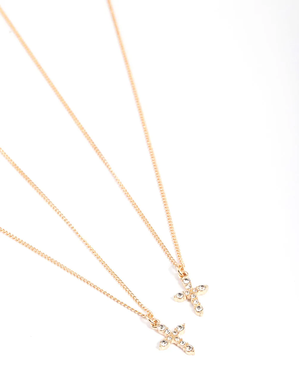 Universal Fit Gold Classic Diamante Cross Necklace Pack