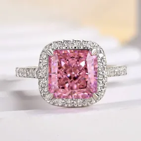 Louily Lovely Halo Radiant Cut Pink Stone Engagement Ring Bright Highlight Exquisite Jewelry
