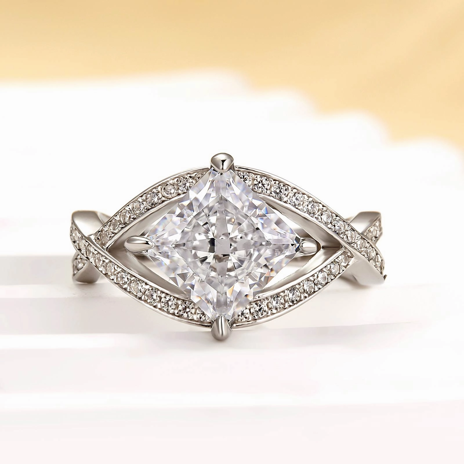 Louily Unique 2.0 Carat Princess Cut Engagement Ring For Women Classy Vibe Evening Feature