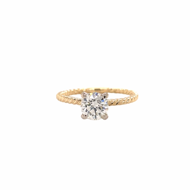 14 Karat Yellow/White Milgrain Hidden Halo Engagement Ring (.90cttw) Luxury Highlight High-Quality Piece