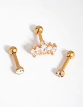 Gold Surgical Steel Cubic Zirconia Marquise Barbell Pack Premium Option