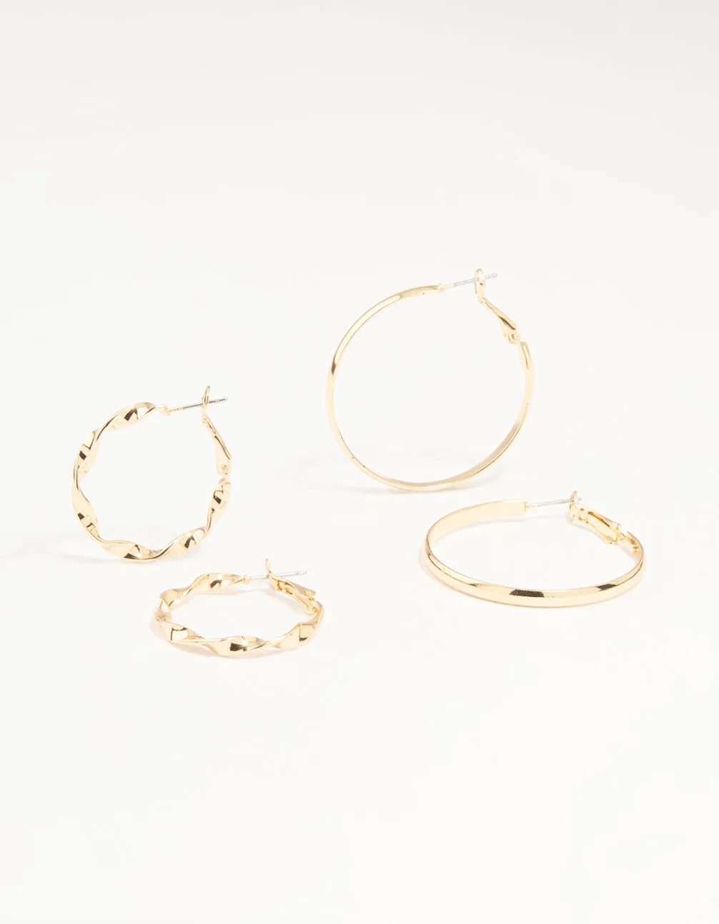 Gold Twisted & Plain Hoop Earrings 2-Pack Large Item Colorful Ornament