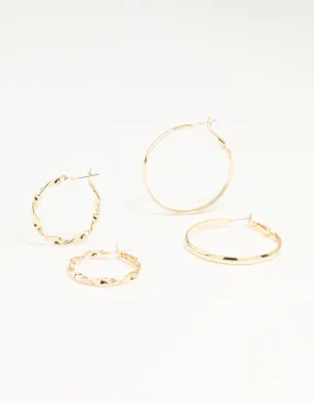 Gold Twisted & Plain Hoop Earrings 2-Pack Stunning Item
