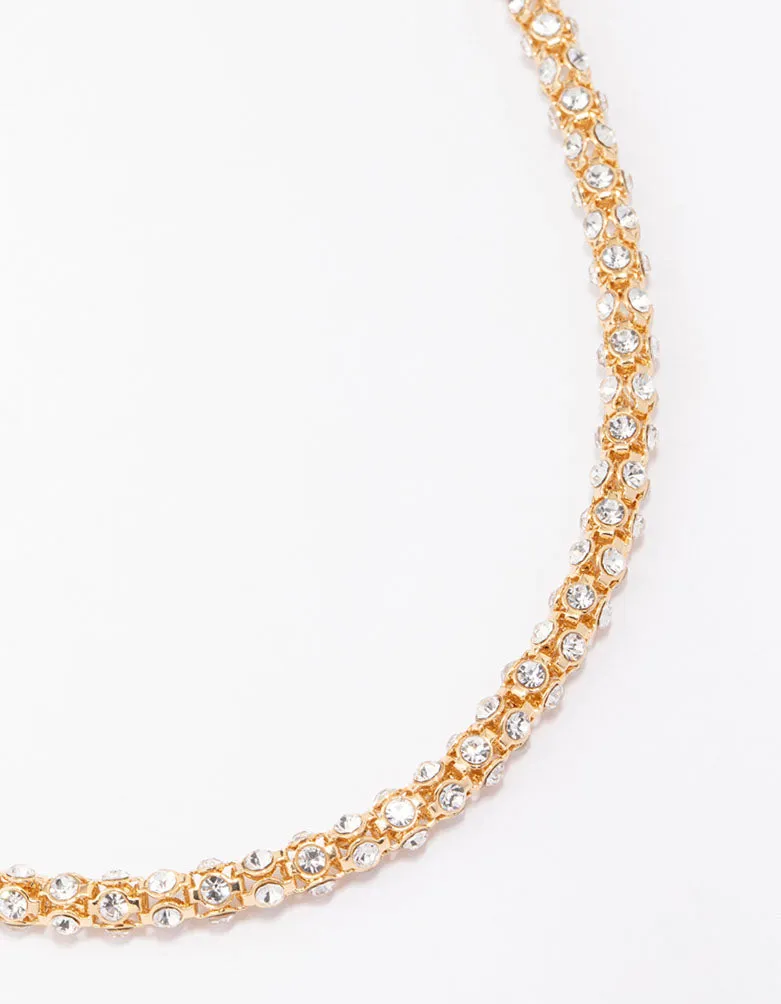 Gold Plated Diamante Fireball Chain Necklace For College
