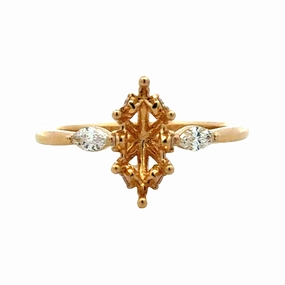 14KY 3-Stone Hidden Halo Diamond Semi-Mount Modern Charm