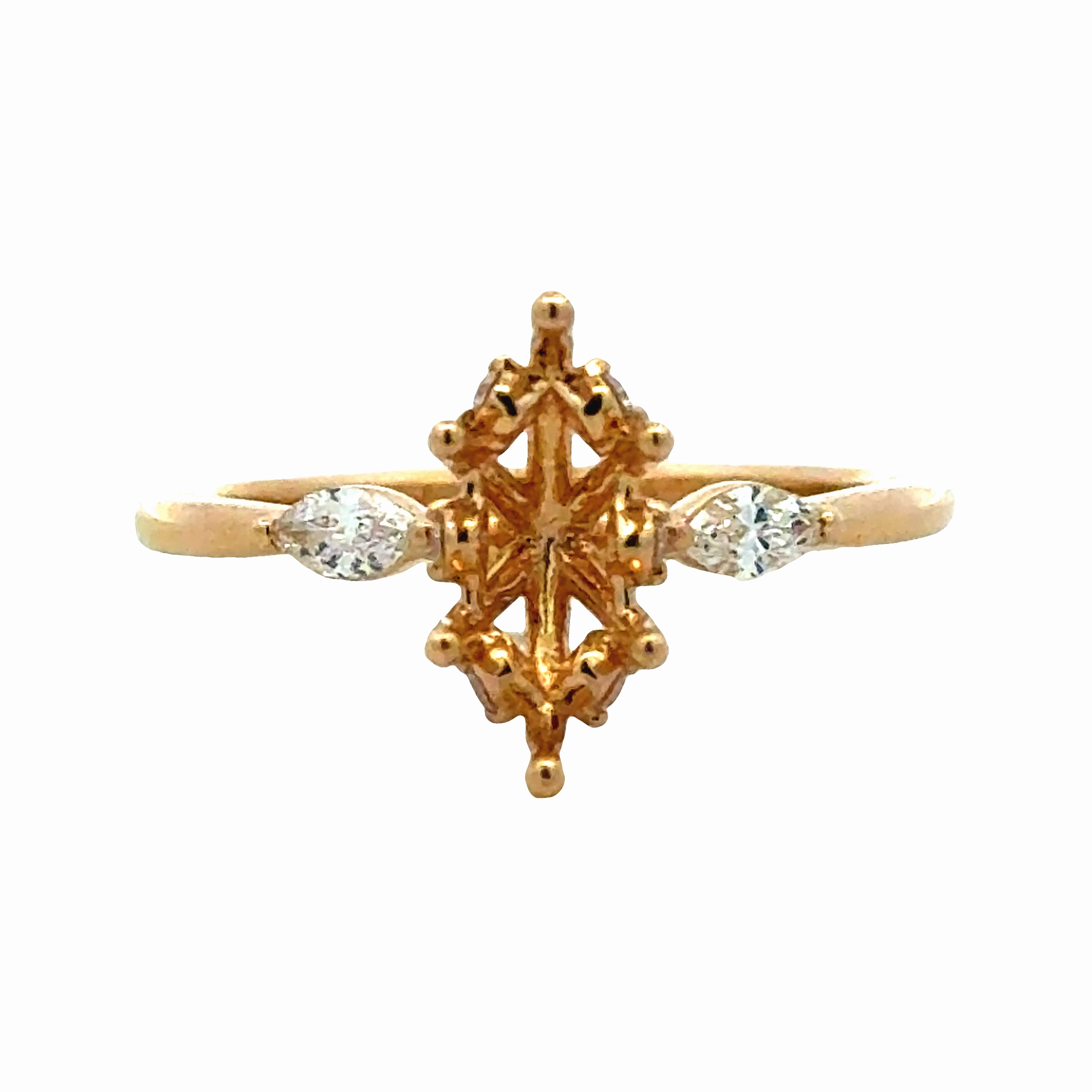 14KY 3-Stone Hidden Halo Diamond Semi-Mount Modern Charm