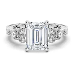 Functional Style Autumn Collection Vintage Celtic Knots Design Emerald Cut Moissanite Engagement Ring