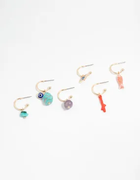 Gold Mixed Sea Hoop Earrings 6-Pack Adorable Adornment Vintage Detail