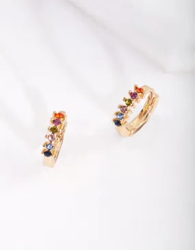 Gold Rainbow Diamante Huggie Earrings Contemporary Appearance