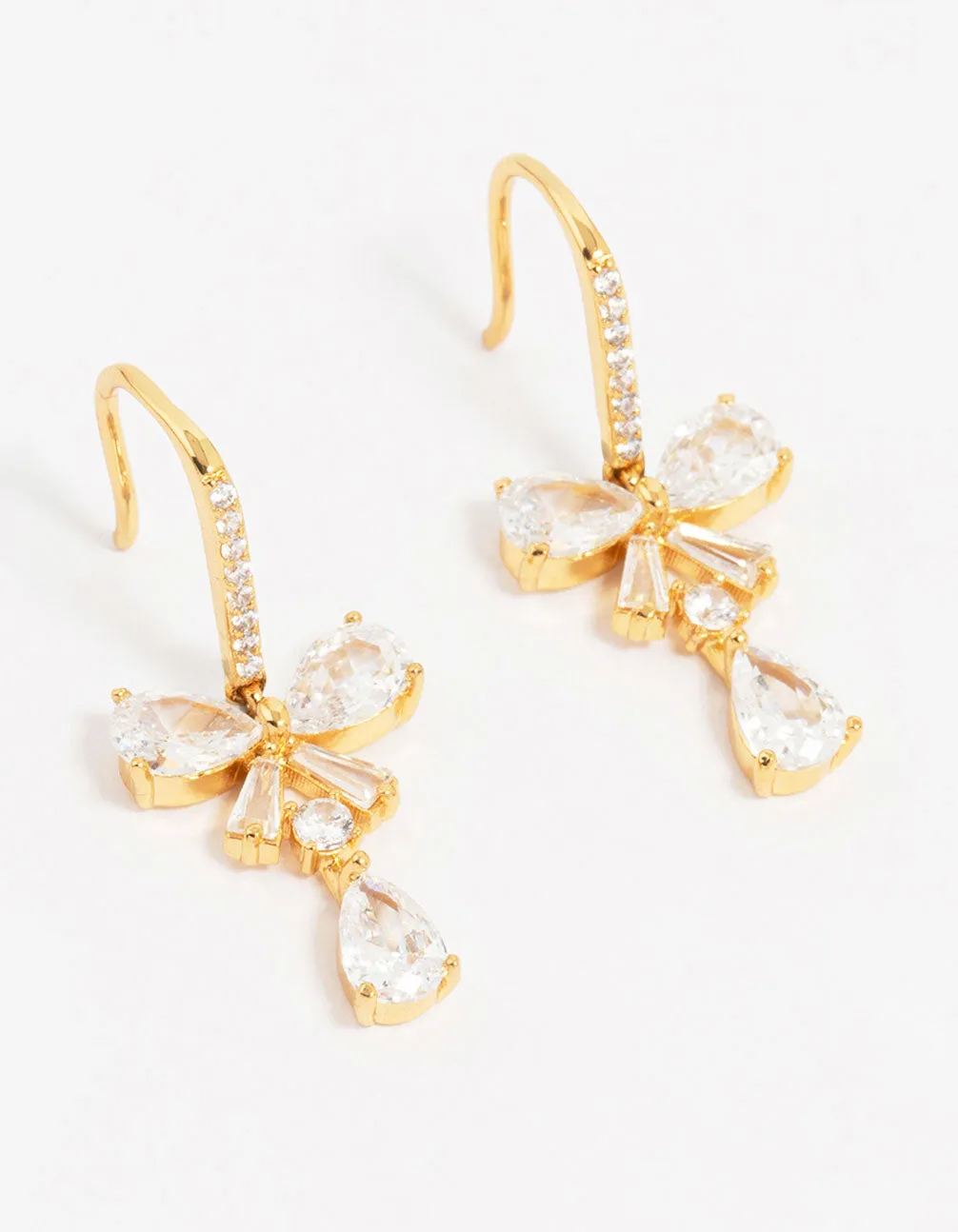 Ornate Feature Gold Plated Cubic Zirconia Bow Teardrop Earrings