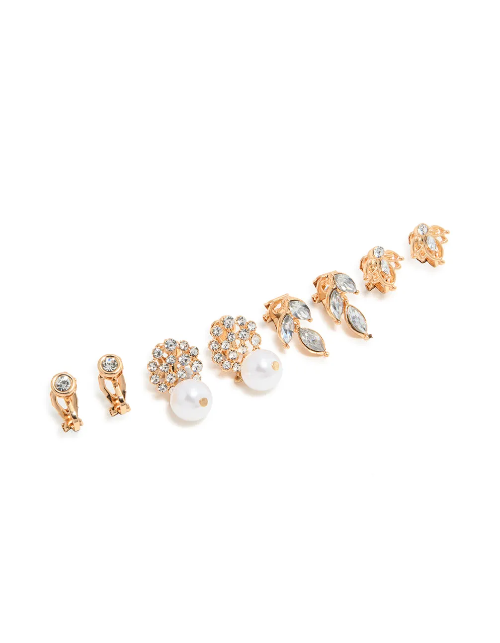 Gold Diamante & Pearl Clip-On Earrings 4-Pack Attractive Decoration Premium Feature