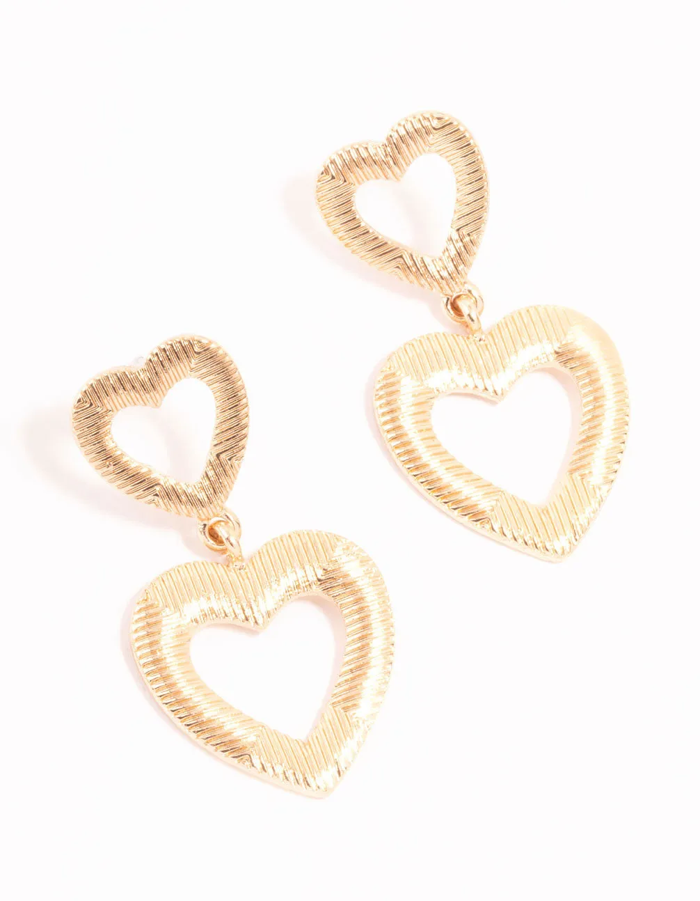 Gold Line Double Heart Drop Earrings Polished Embellishment