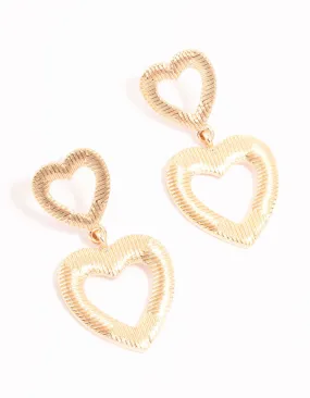 Gold Line Double Heart Drop Earrings Polished Embellishment