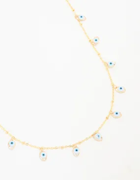 Adjustable Length Jewelry Permanent Item Waterproof Gold Plated Stainless Steel Evil Eye Necklace