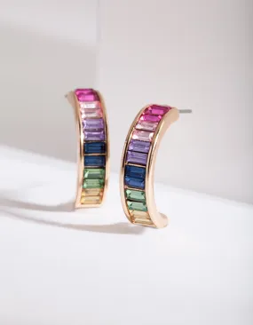 Gold Rainbow Gem Hoop Earrings Holiday Ornament premium design