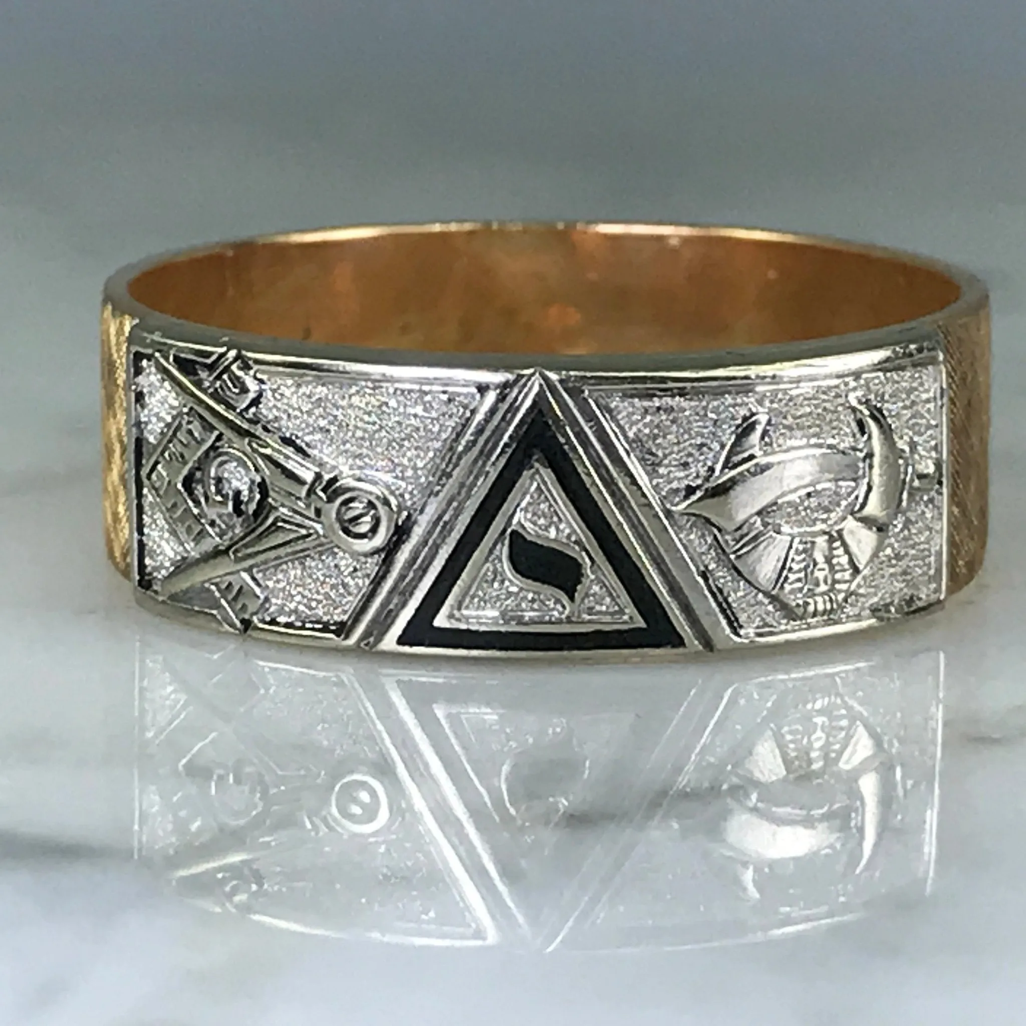 Accent Piece Contemporary Gift Vintage Masonic Wedding Band. Masonic Symbol Ring. 10k Gold Band. Circa 1950.