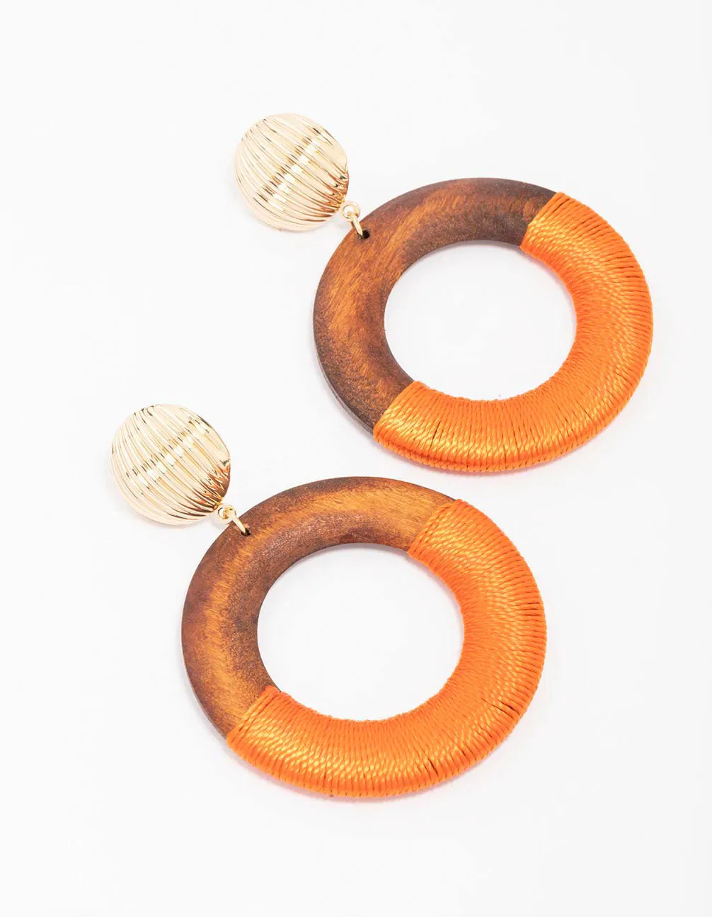 Summer Trinket Seasonal Trinket Gold Textured Wrapped Wooden Drop Earrings