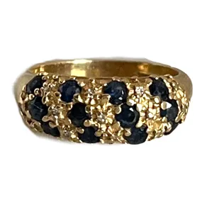 Vintage Sapphire and Diamond Ring set in 14k Yellow Gold. Unique Wedding Band. September's Birthstone. Shiny Feature