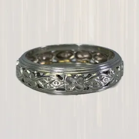 1930s Ornate Wedding Ring in 14k White Gold with a Stunning Floral Design. Perfect Stacking Band. Unique Symbol Meaningful Statement