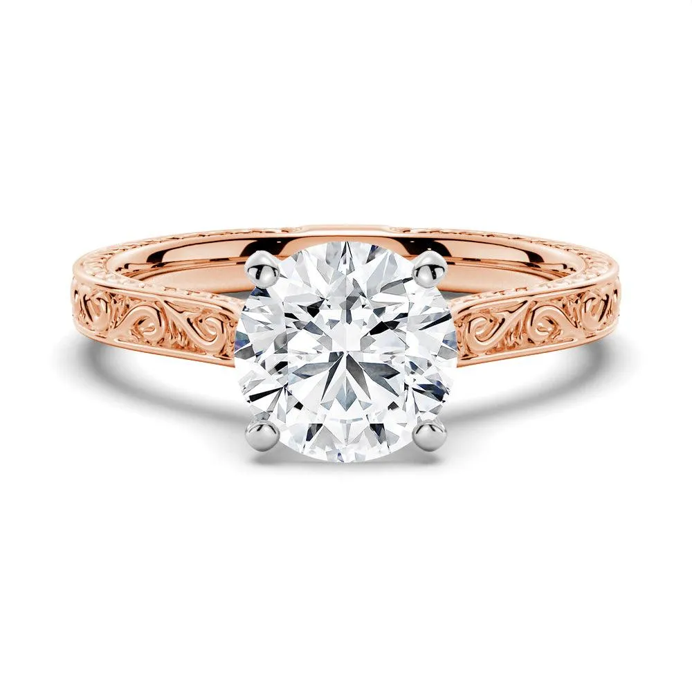 Balanced Harmony Vintage Two Tone Round Moissanite Engagement Ring With Milgrain Edges