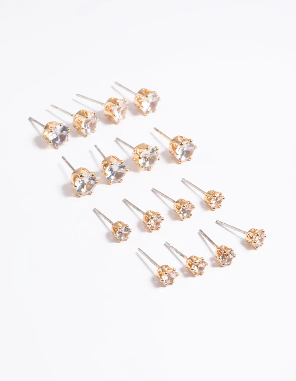 Ornate Selection Gold Classic Diamante Studs 8-Pack