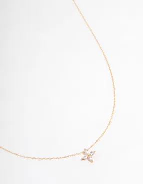 Artisan Detail Family Gift Gold Plated Sterling Silver Marquise Flower Cubic Zirconia Necklace