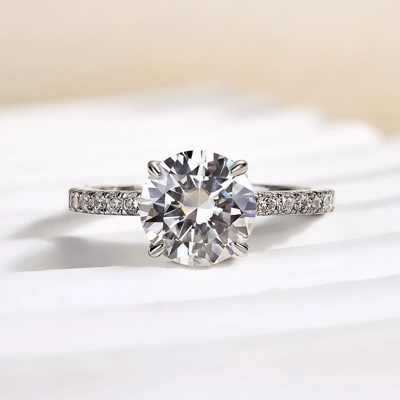 Understated Finish Handcrafted Glam Louily Classic Round Cut Engagement Ring In Sterling Silver