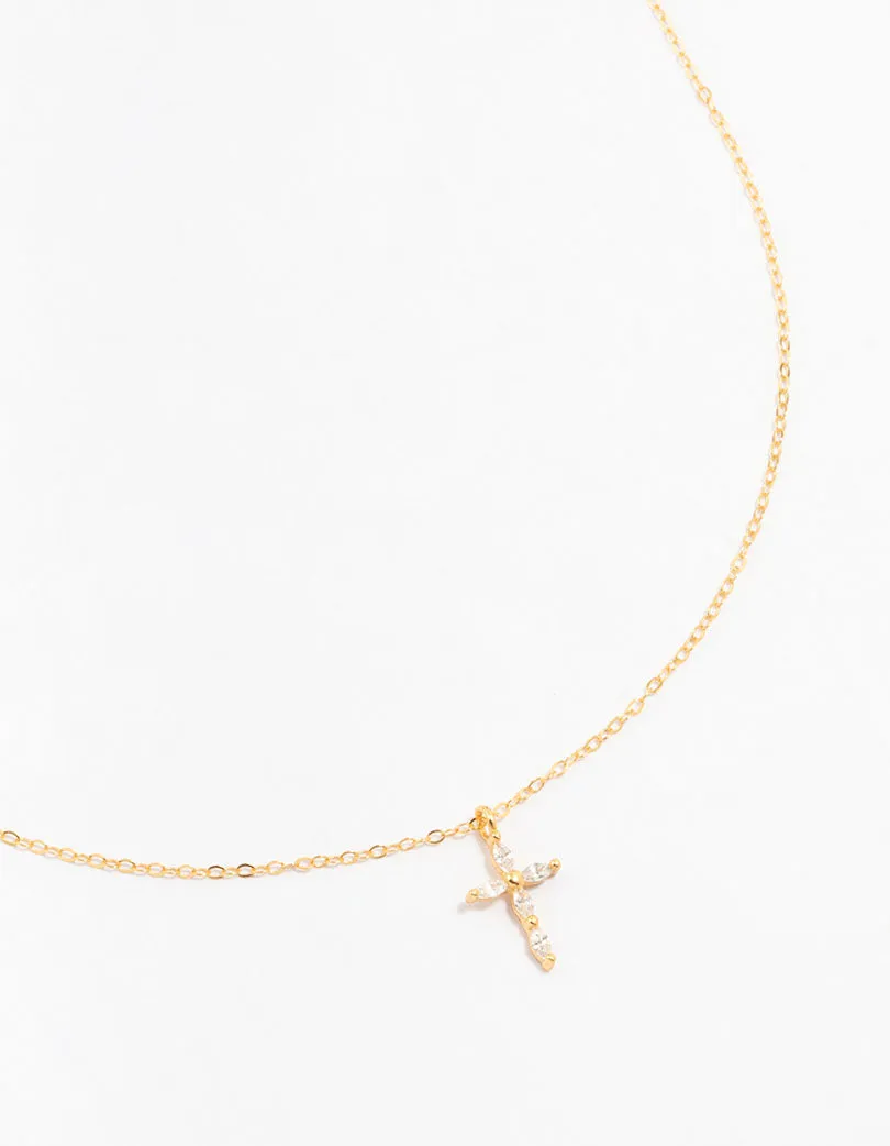 Gold Plated Sterling Silver Cubic Zirconia Cross Necklace fresh start