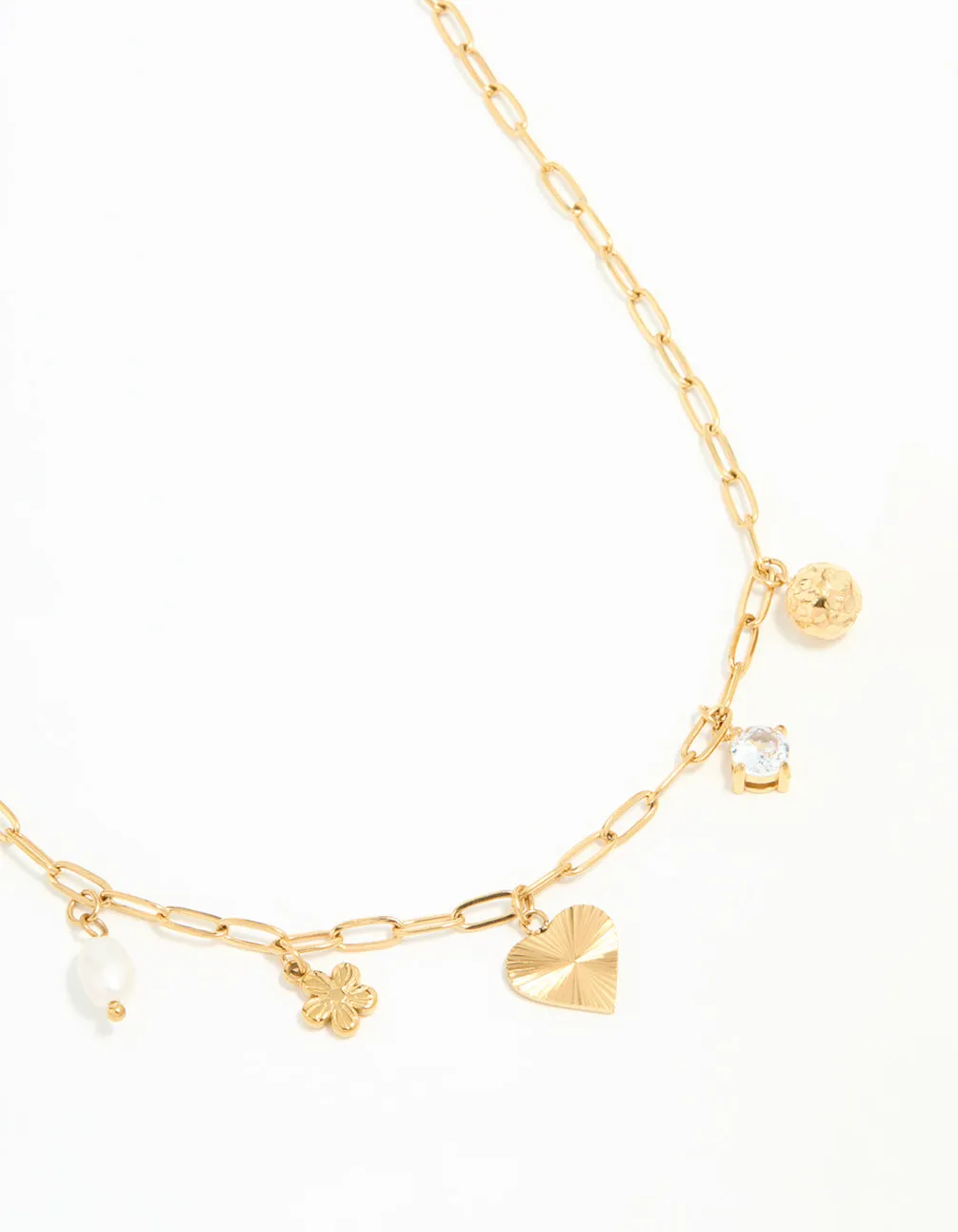 Simple Adornment Unique Flair Waterproof Gold Plated Stainless Flower & Heart Charm Necklace