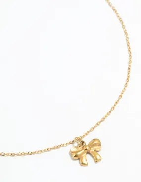 Braided Jewelry Waterproof Gold Plated Stainless Steel Bow Pendant Necklace