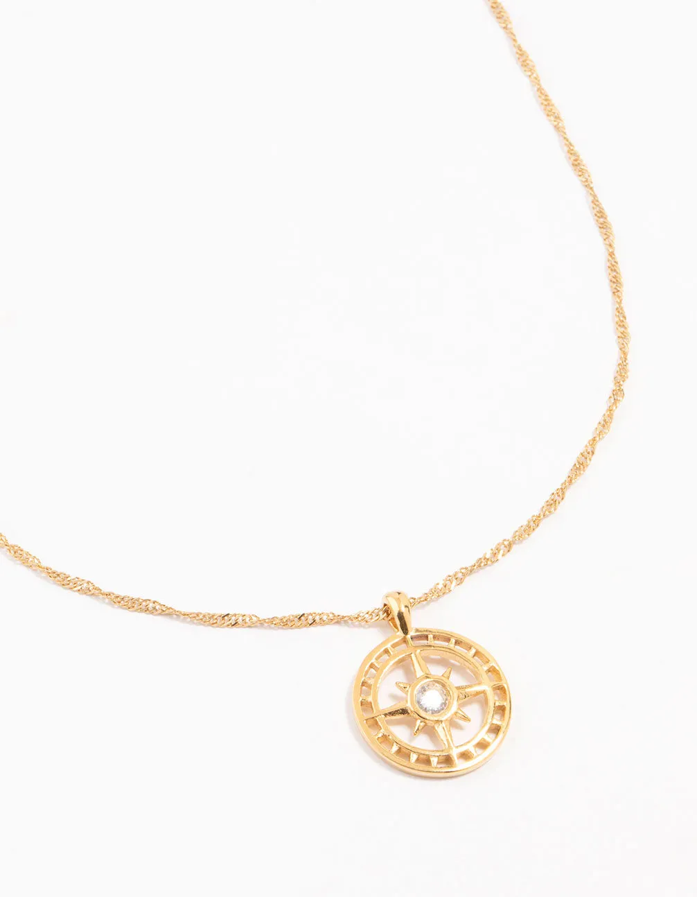 Waterproof Gold Plated Stainless Steel Compass Pendant Necklace Teen Casual Accessory Anniversary Present