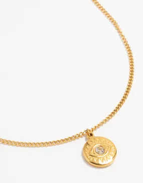 Waterproof Gold Plated Stainless Steel Cubic Zirconia Evil Eye Pendant Necklace family event Petite Present