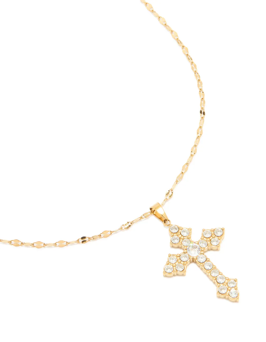 Waterproof Gold Plated Stainless Steel Cubic Zirconia Gothic Cross Fine Necklace Night Out Piece For Bride