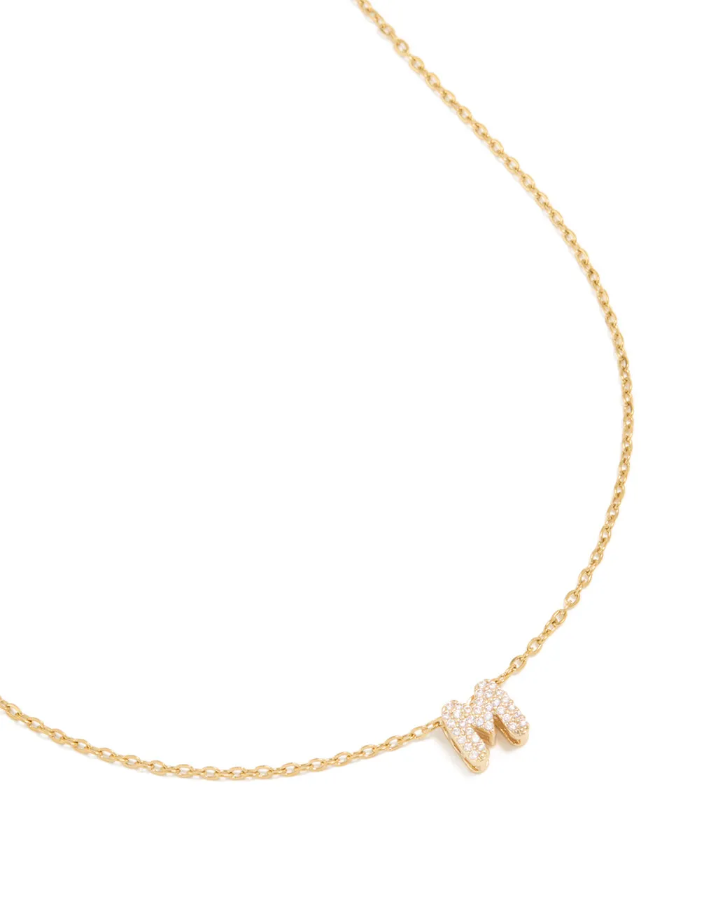 Teacher Gift Matching Adornment Waterproof Gold Plated Stainless Steel Cubic Zirconia Mini Pav?? Letter M Necklace