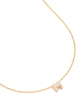 Waterproof Gold Plated Stainless Steel Cubic Zirconia Mini Pav?? Letter M Necklace Valentine Item