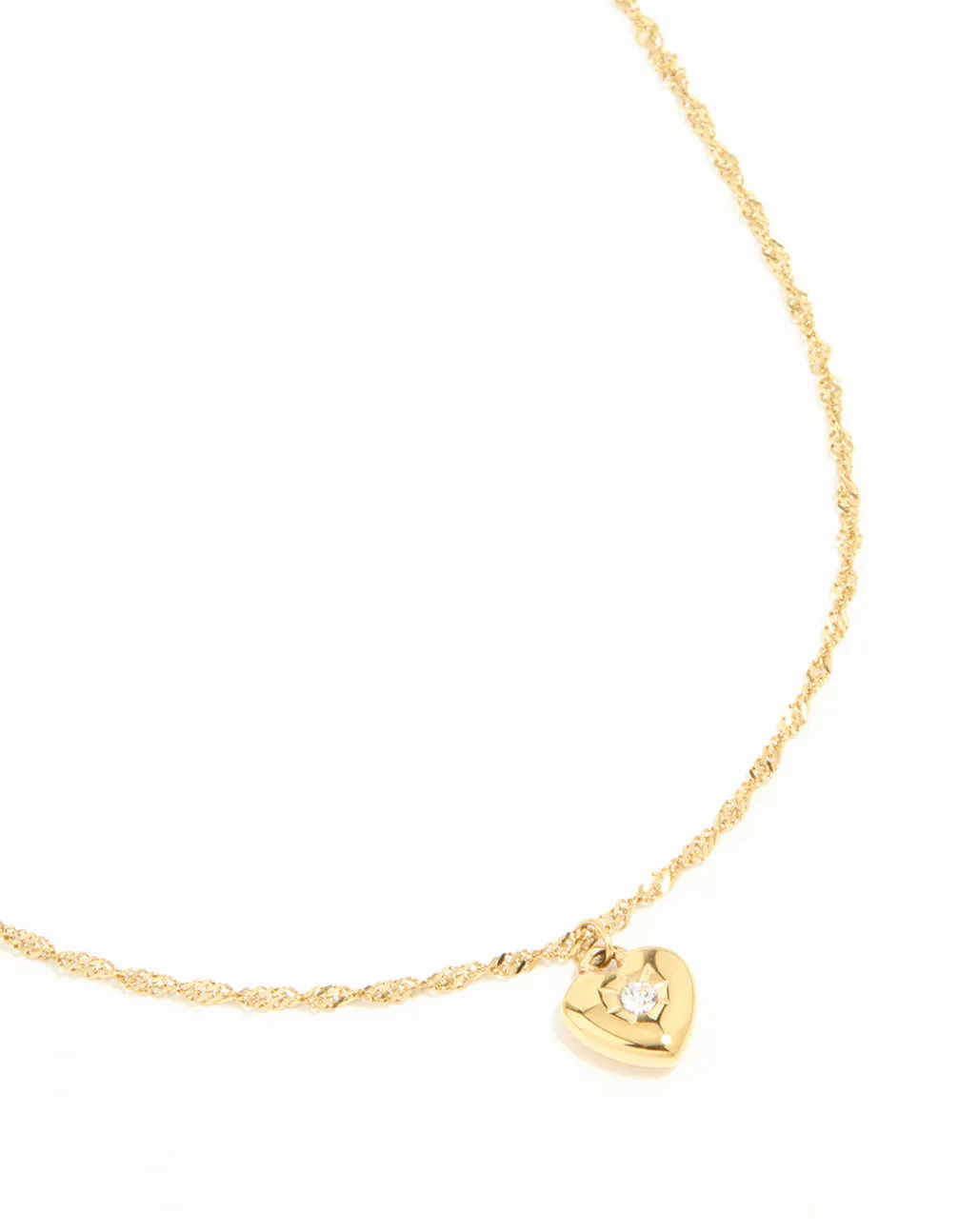 Elegant Accent Waterproof Gold Plated Stainless Steel Cubic Zirconia Puffy Heart Necklace