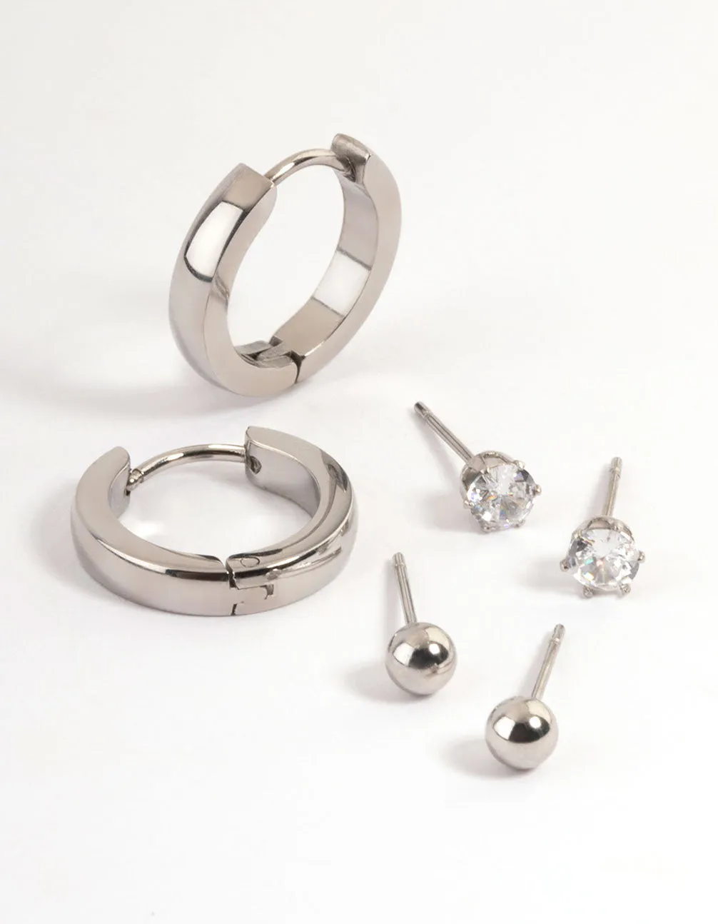 Waterproof Gold Plated Stainless Steel Cubic Zirconia Stud & Huggie Earring Pack Casual Trinket Magnificent Accent