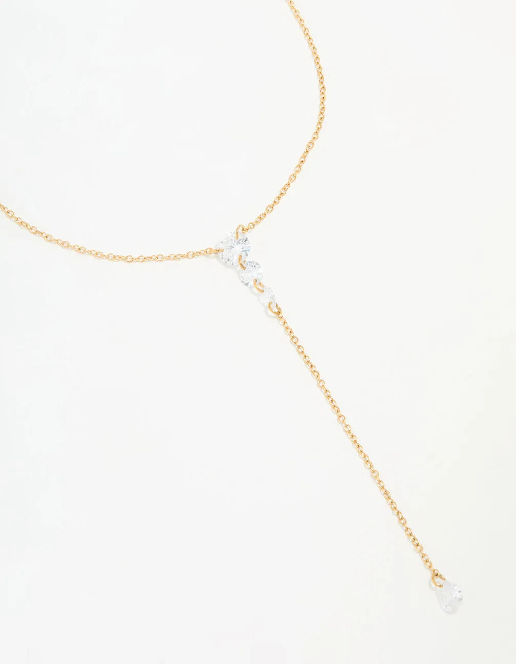 Waterproof Gold Plated Stainless Steel Cubic Zirconia Y-Necklace Friendship Gift Elegant Piece