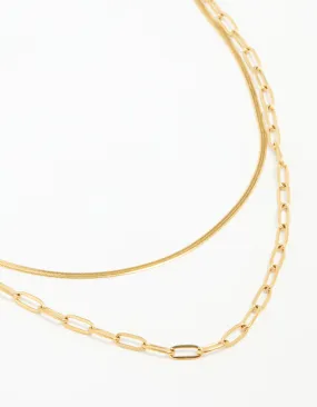 Waterproof Gold Plated Stainless Steel Double Link Layered Necklace Casual Detail