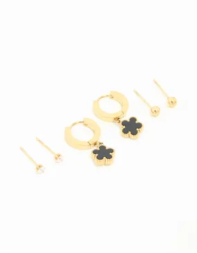 Waterproof Gold Plated Stainless Steel Flower & Star Earrings 3-Pack Attractive Choice Polygonal Piece