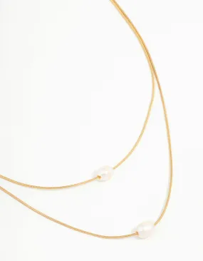 Pure Touch Wonderful Ornament Waterproof Gold Plated Stainless Steel Layered Pearl Pendant Necklace