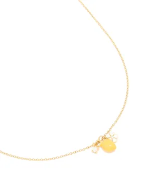 Waterproof Gold Plated Stainless Steel Lemon & Flower Cluster Necklace Superb Gift