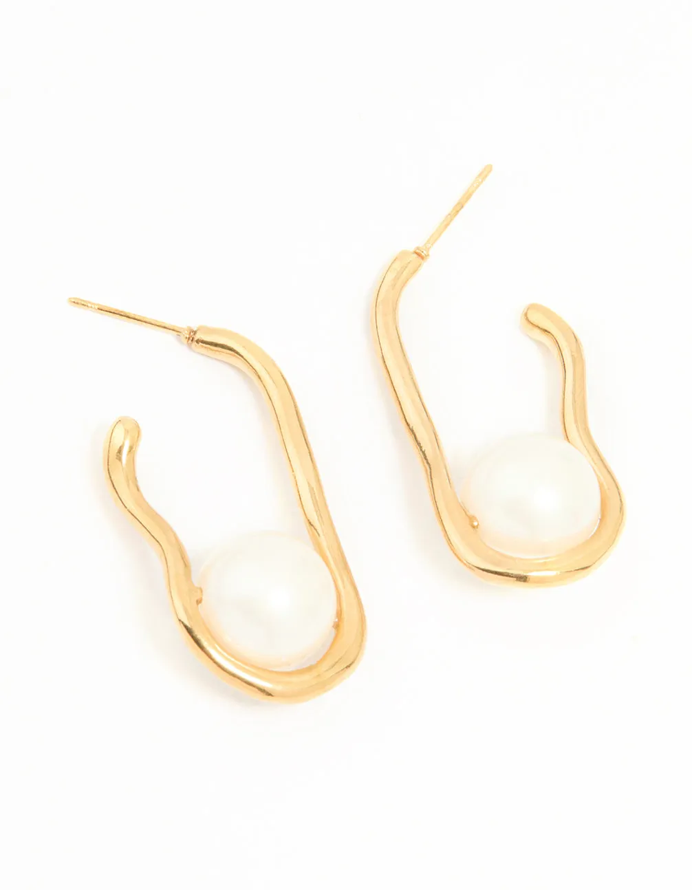 Waterproof Gold Plated Stainless Steel Pearl Twist Hoop Earrings Fashionable Feature Fashionable Decoration