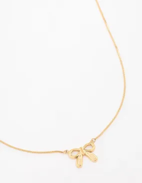 Refined Taste Waterproof Gold Plated Stainless Steel Pendant Bow Necklace