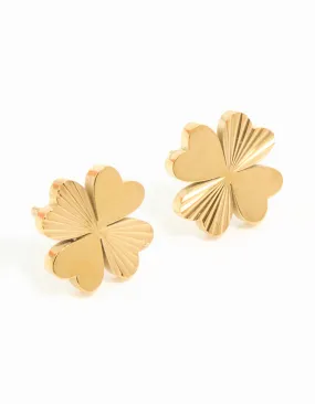 Waterproof Gold Plated Stainless Steel Ribbed Clover Stud Earrings Shiny look Polygonal Adornment