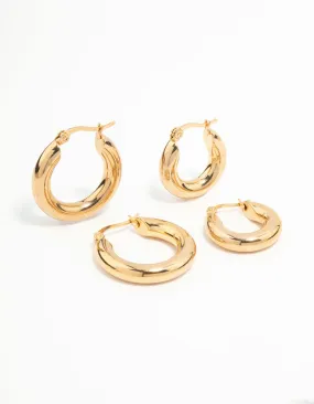 Waterproof Gold Plated Stainless Steel Tube Hoop Earrings 2-Pack Brilliant Aesthetic Industrial Adornment