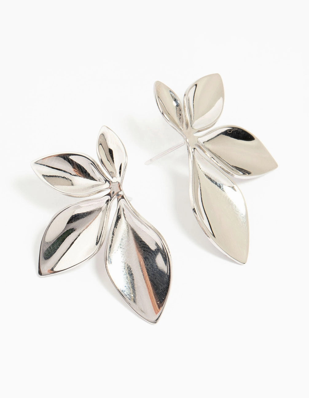 Geometric Embellishment Sparkling finish Waterproof Stainless Steel Leaf Cluster Stud Earrings