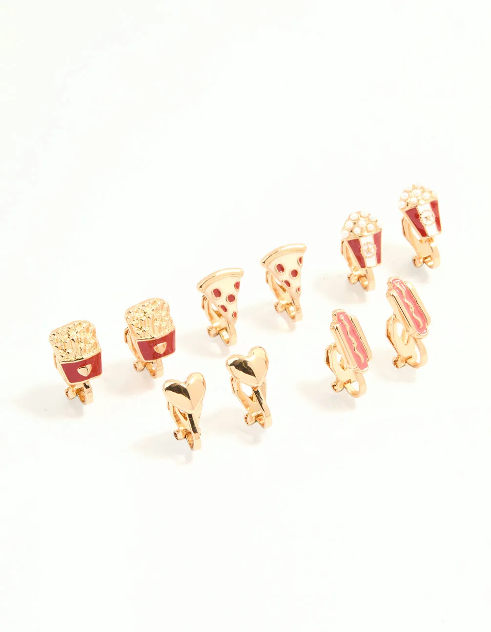 Winter Accent Gold Movie Snacks Clip-On Earrings 5-Pack