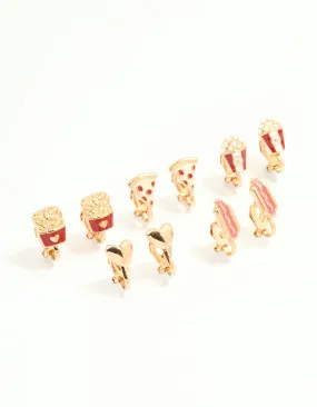 Winter Accent Gold Movie Snacks Clip-On Earrings 5-Pack